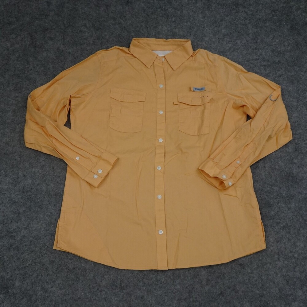 Columbia Shirt Mens Medium M Orange Button Up Long Sleeve Classic Pockets Solid